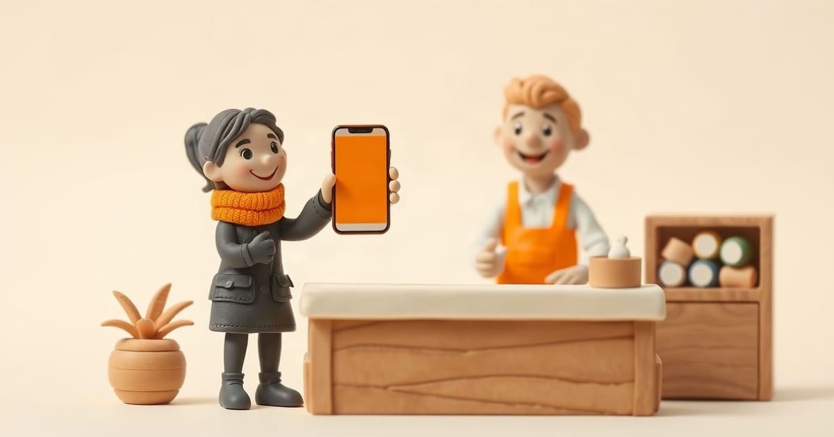 Clientes felices mostrando su pase en el mostrador, ilustración de Forja